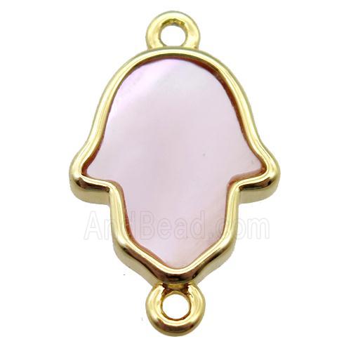 pink Queen Shell hamsahand connector, gold plated