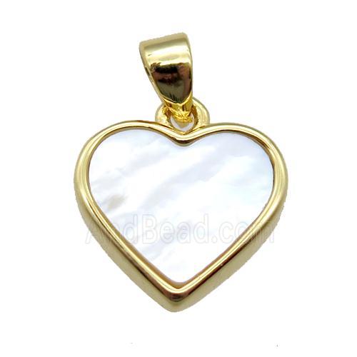 white Pearlized Shell heart pendant, gold plated