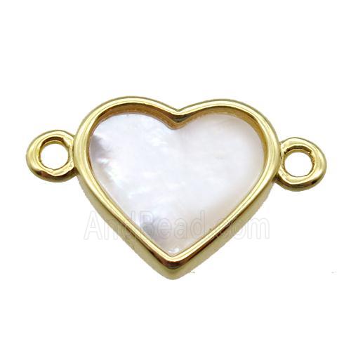 white Pearlized Shell heart connector, gold plated