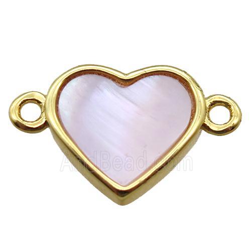 pink queen shell heart connector, gold plated
