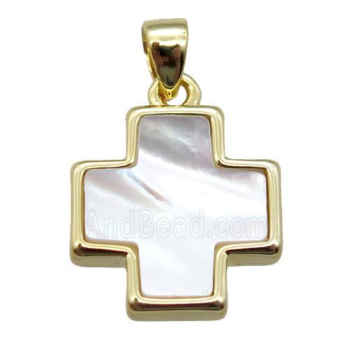white Pearlized Shell cross pendant, gold plated