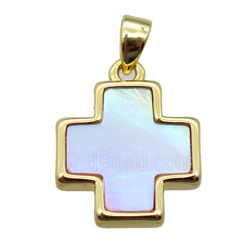 abalone shell cross pendant, gold plated
