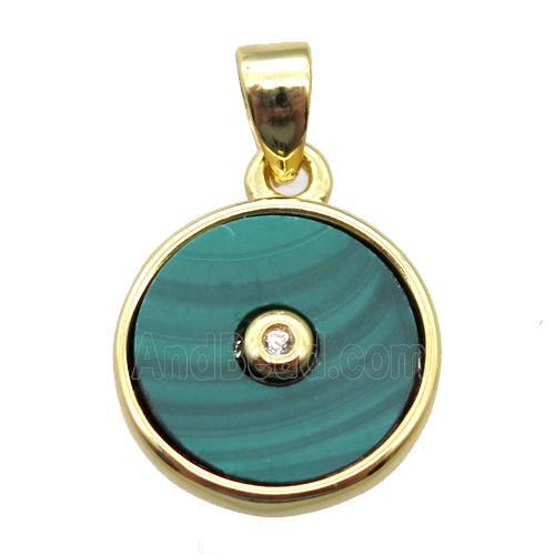 green Malachite circle pendant, gold plated