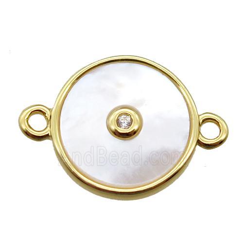 white Pearlized Shell circle connector, gold plated