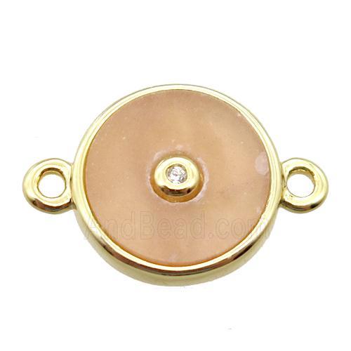 peach sunstone circle connector, gold plated