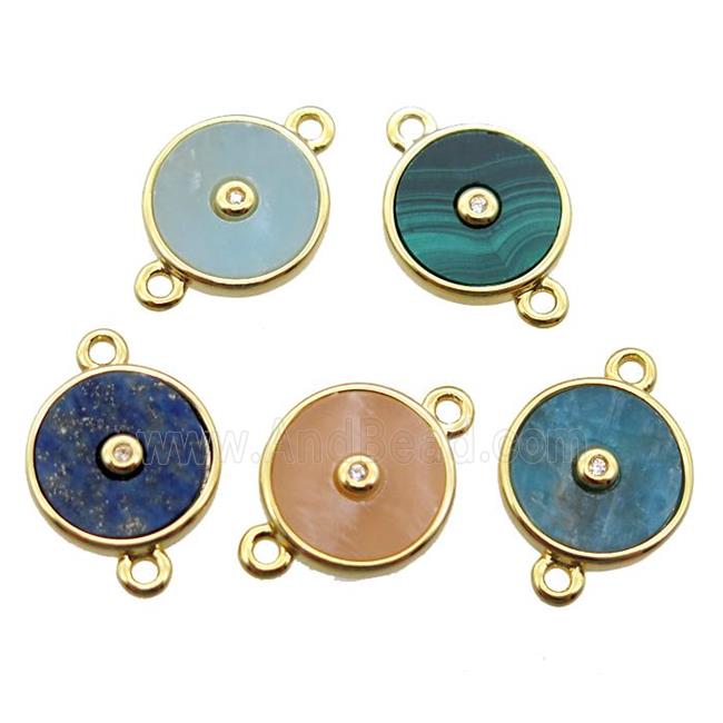 mixed Gemstone circle connector, gold plated