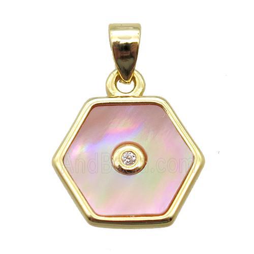 pink Queen Shell hexagon pendant, gold plated