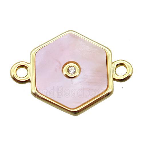pink Queen Shell hexagon connector, gold plated