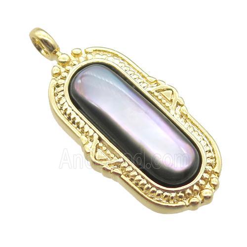 black Abalone Shell oval pendant, gold plated