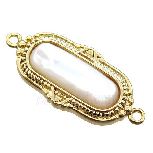 white Pearlized Shell oval connector, gold plated