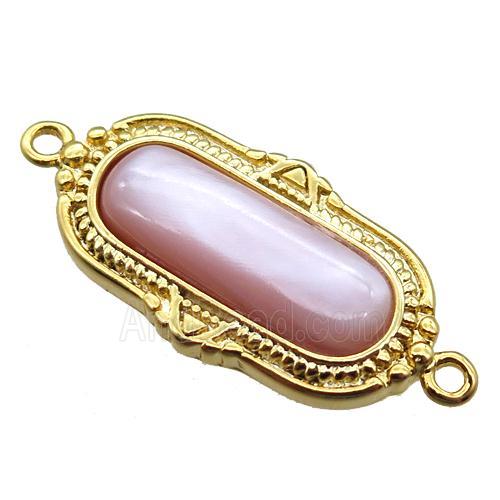 pink queen shell oval connector, gold plated