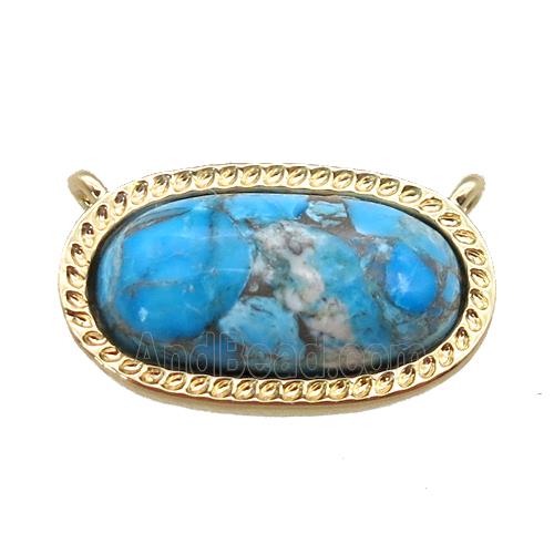blue Turquoise pendant with 2loops, oval, gold plated