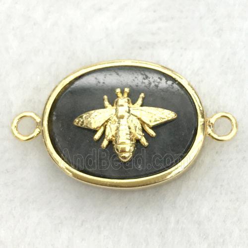 black labradorite oval connector with honeybee