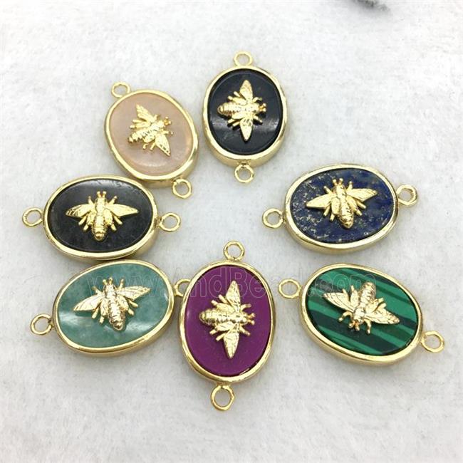 mixed gemstone oval connector with honeybee