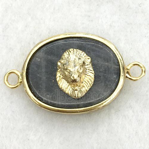 labradorite oval connector with lionhead