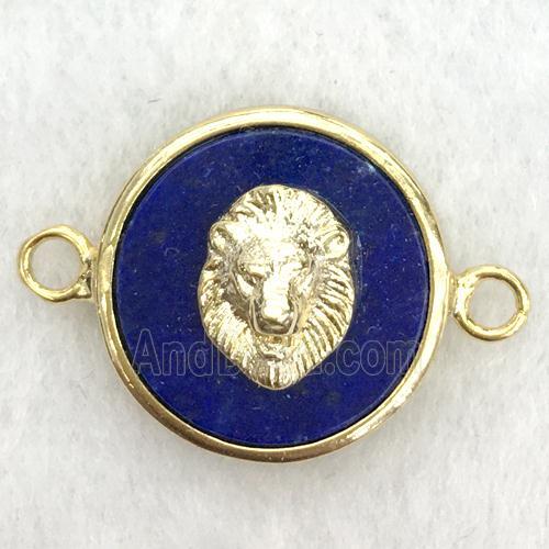 blue lapis circle connector with lionhead