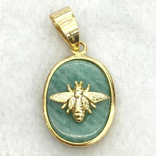 green Amazonite oval pendant with honeybee