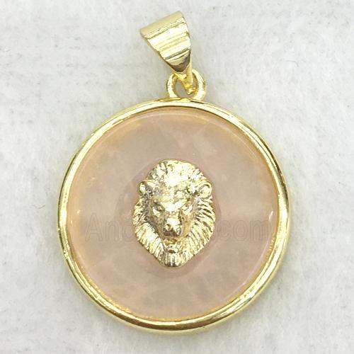 peach sunstone circle pendant with lionhead