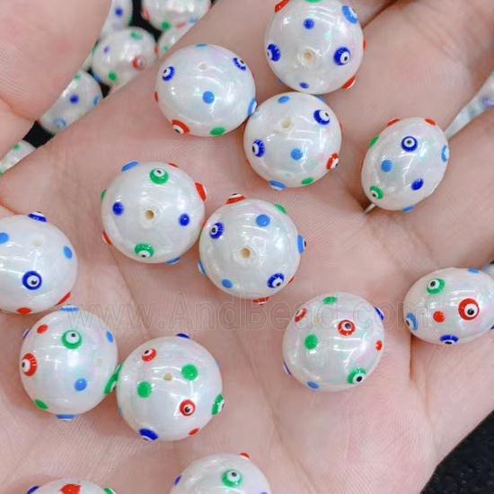 white pearlized shell oval beads pave evil eye