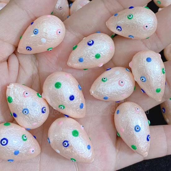 lt.champagne pearlized shell teardrop beads pave evil eye