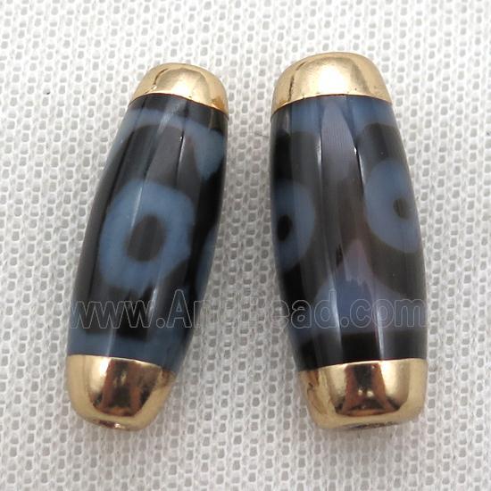 black tibetan Dzi Beads rice beads, eye, gold plated