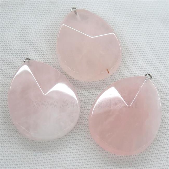 Rose Quartz pendant, faceted teardrop