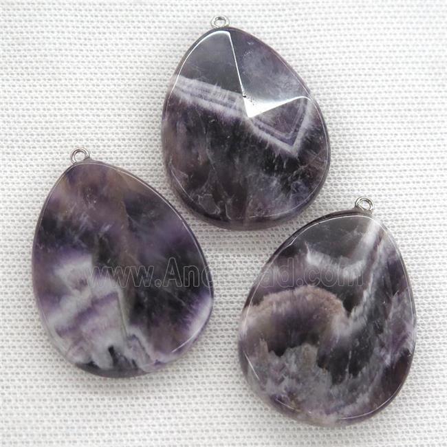 Dog tooth Amethyst pendant, faceted teardrop