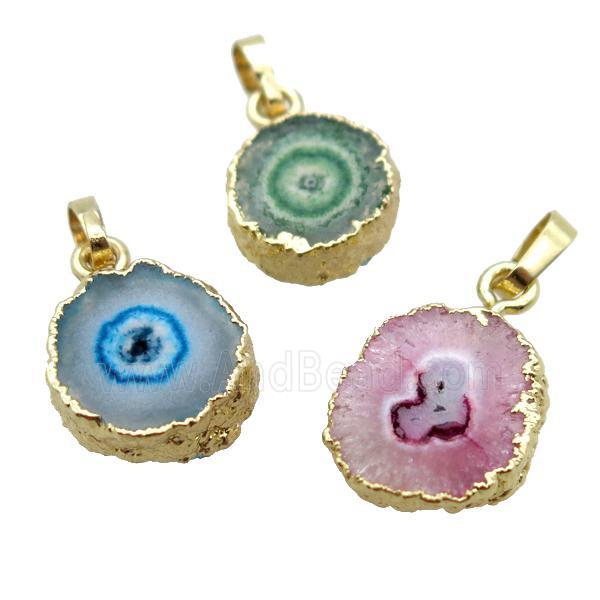 Solar Quartz Druzy pendant, gold plated, mixed color