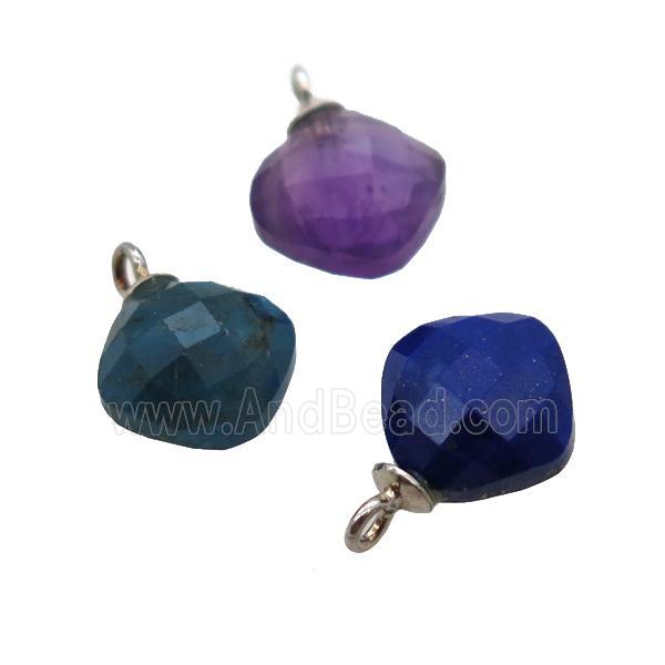 mixed Gemstone pendant, faceted square