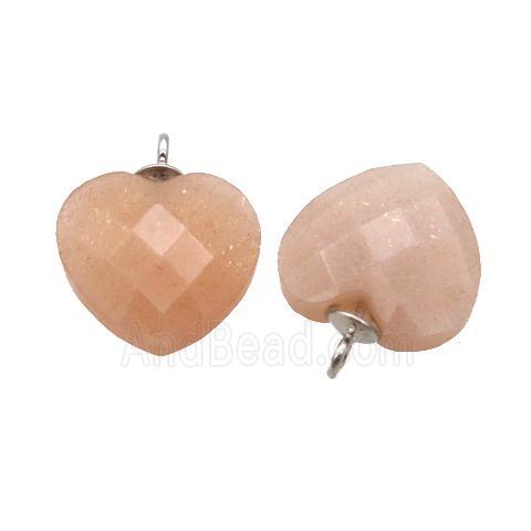 peach MoonStone pendant, faceted heart
