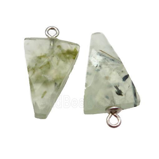 green Prehnite pendant, faceted arrowhead