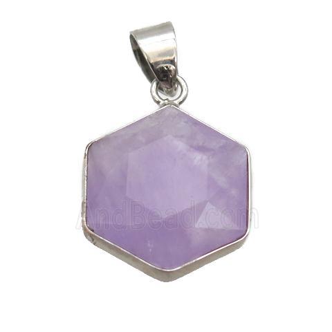 purple Amethyst pendant, faceted hexagon