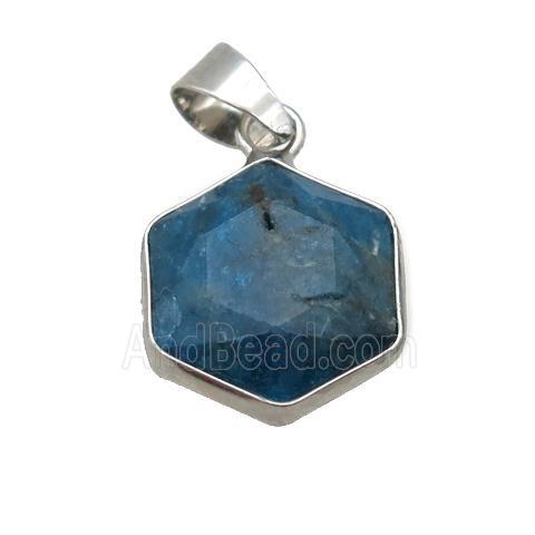 blue Apatite pendant, faceted hexagon