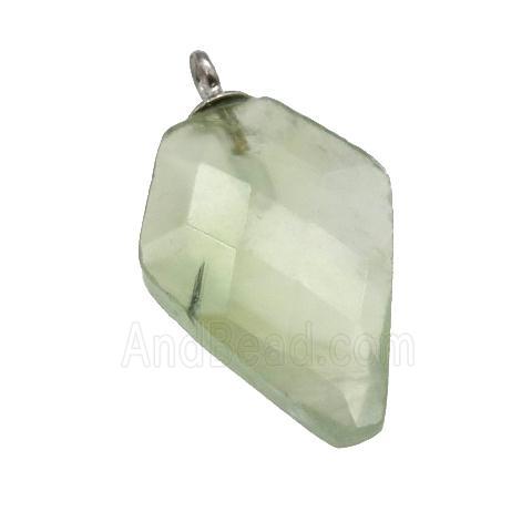 green Prehnite pendant, faceted arrowhead