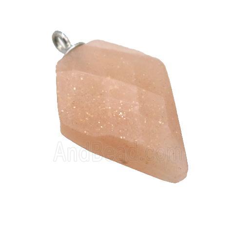 peach MoonStone pendant, faceted arrowhead