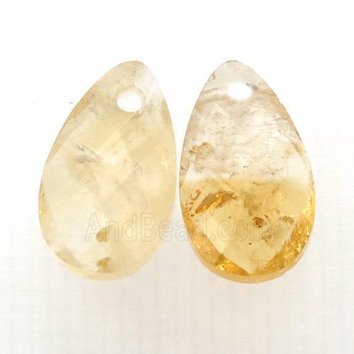 yellow Citrine pendant, faceted teardrop