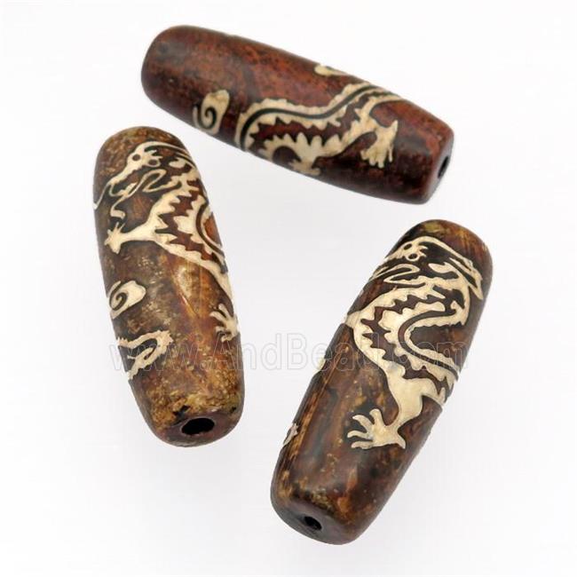 tibetan DZi Agate barrel beads, dragon
