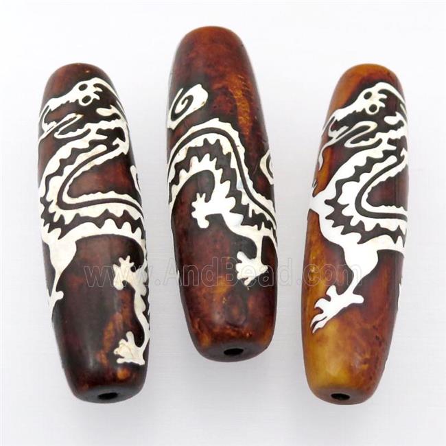 tibetan DZi Agate barrel beads, dragon