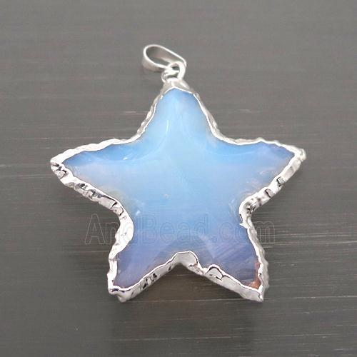 white Opalite star pendant, hammered, silver plated