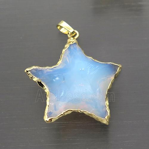 white Opalite star pendant, hammered, gold plated