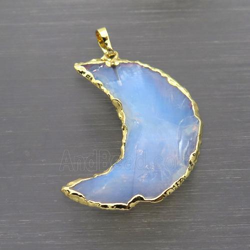 white Opalite moon pendant, hammered, gold plated
