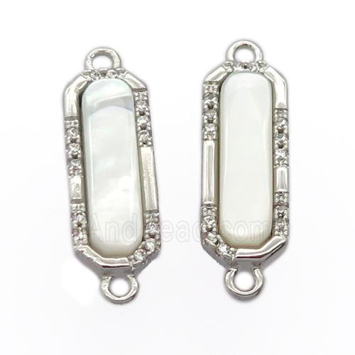 copper connector pave zircon with pearlized shell, platinum plated