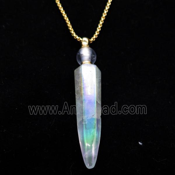 Clear Quartz perfume bottle Necklace, electroplated, bullet