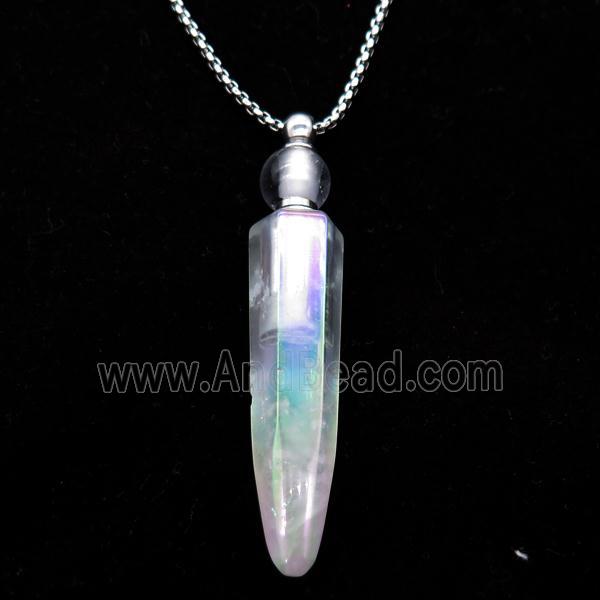 Clear Quartz perfume bottle Necklace, electroplated, bullet