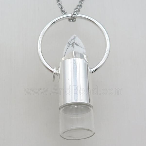 copper perfume bottle Necklace with white howlite, shinny silver plated