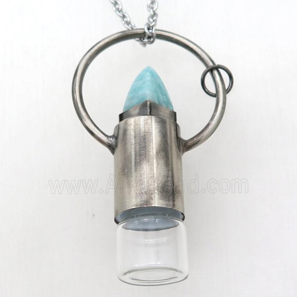 copper perfume bottle Necklace with amazonite, gunmetal