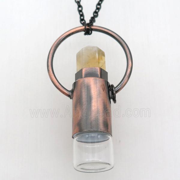 copper perfume bottle Necklace with citrine, antique red