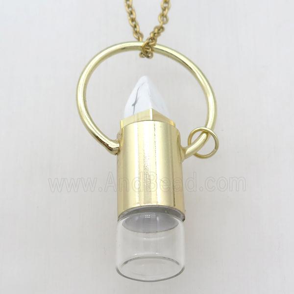 copper perfume bottle Necklace with white howlite, gold plated