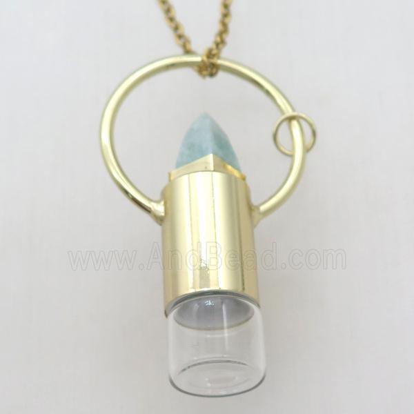 copper perfume bottle Necklace with amazonite, gold plated