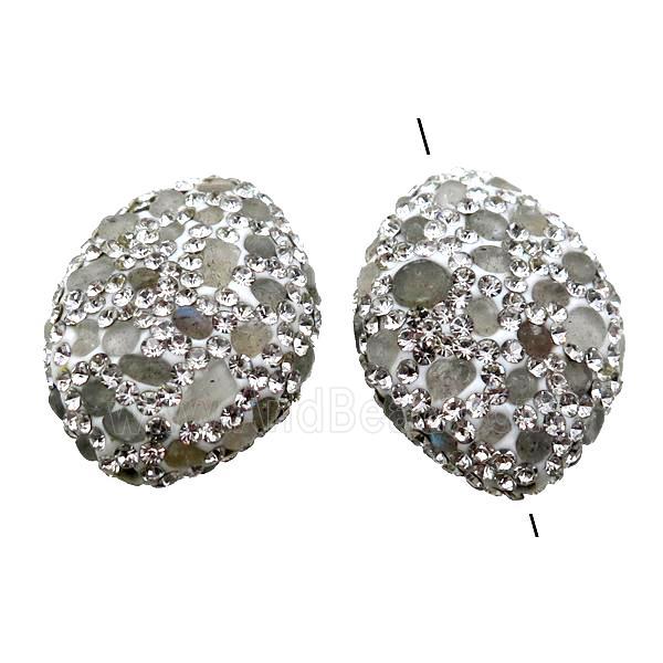 white Clay oval Beads paved rhinestone with Labradorite